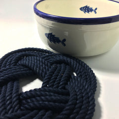 Mystic Knotwork navy trivet and bowl