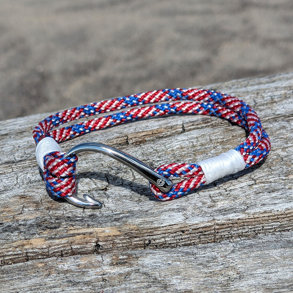 Nautical Red Stripe Nautical Fish Hook Bracelet 164 handmade for $ 28.00