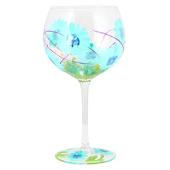 Lynsey Johnstone Blue Gerberas Hand-Painted Balloon Gin Glass