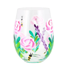 Lynsey Johnstone Bees & Roses Hand-Painted Stemless Wine Glass