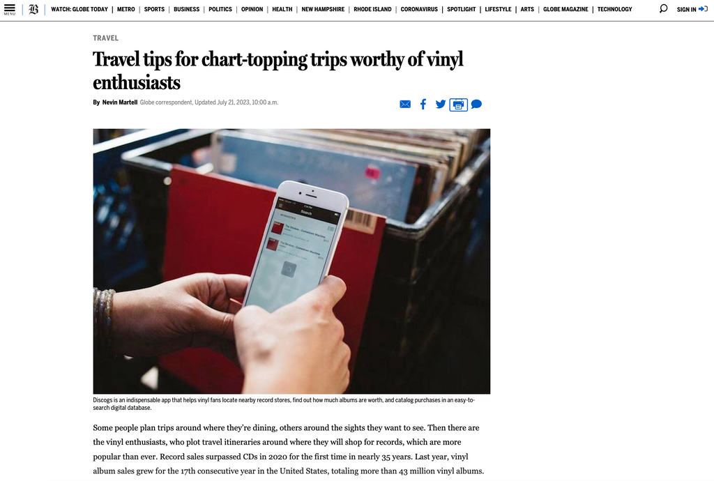 Boston Globe's Nevin Martell offers tips for vinyl inspired travel including vinyl essentials for a complete experience.