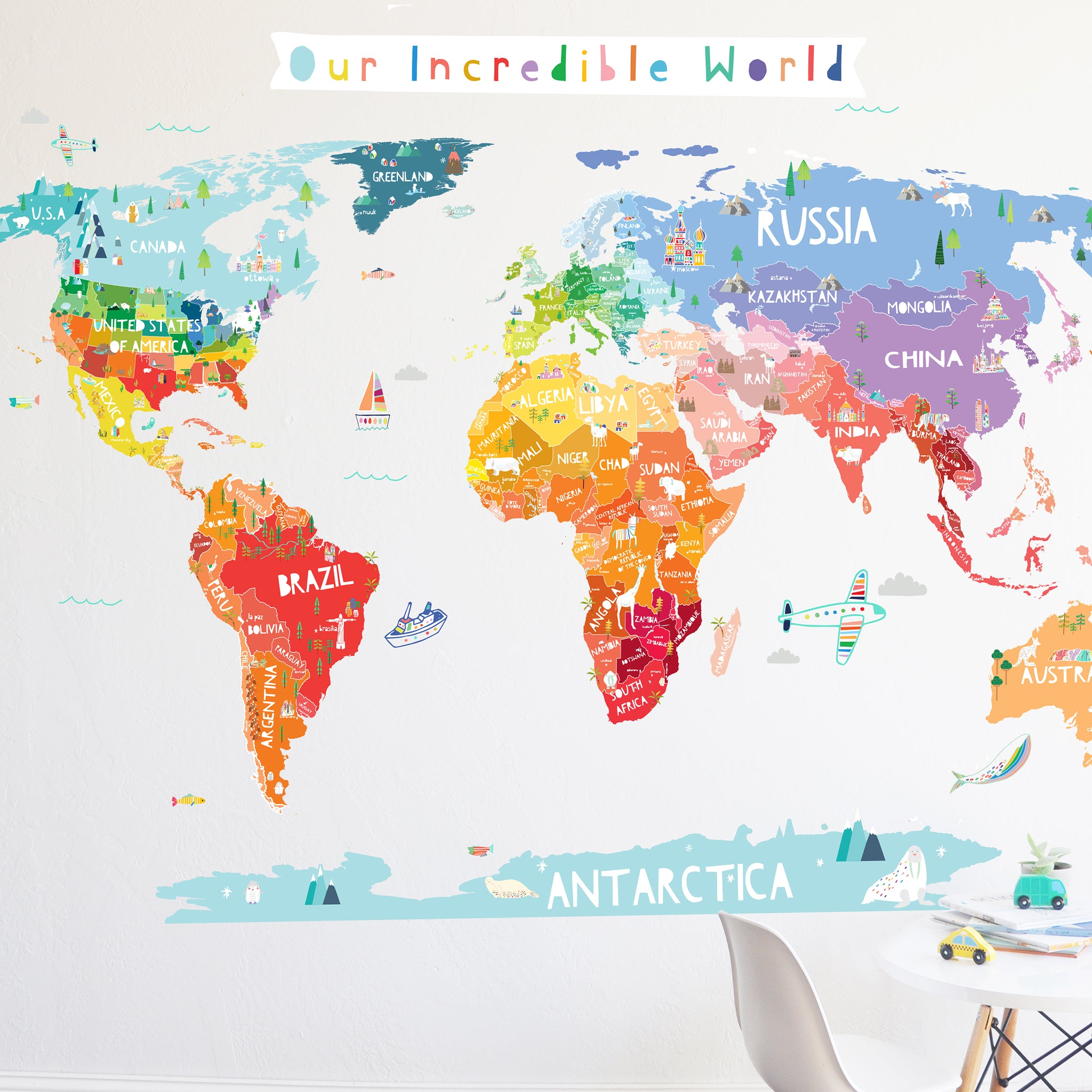 Our Incredible World Die Cut World Map Wall Decal With