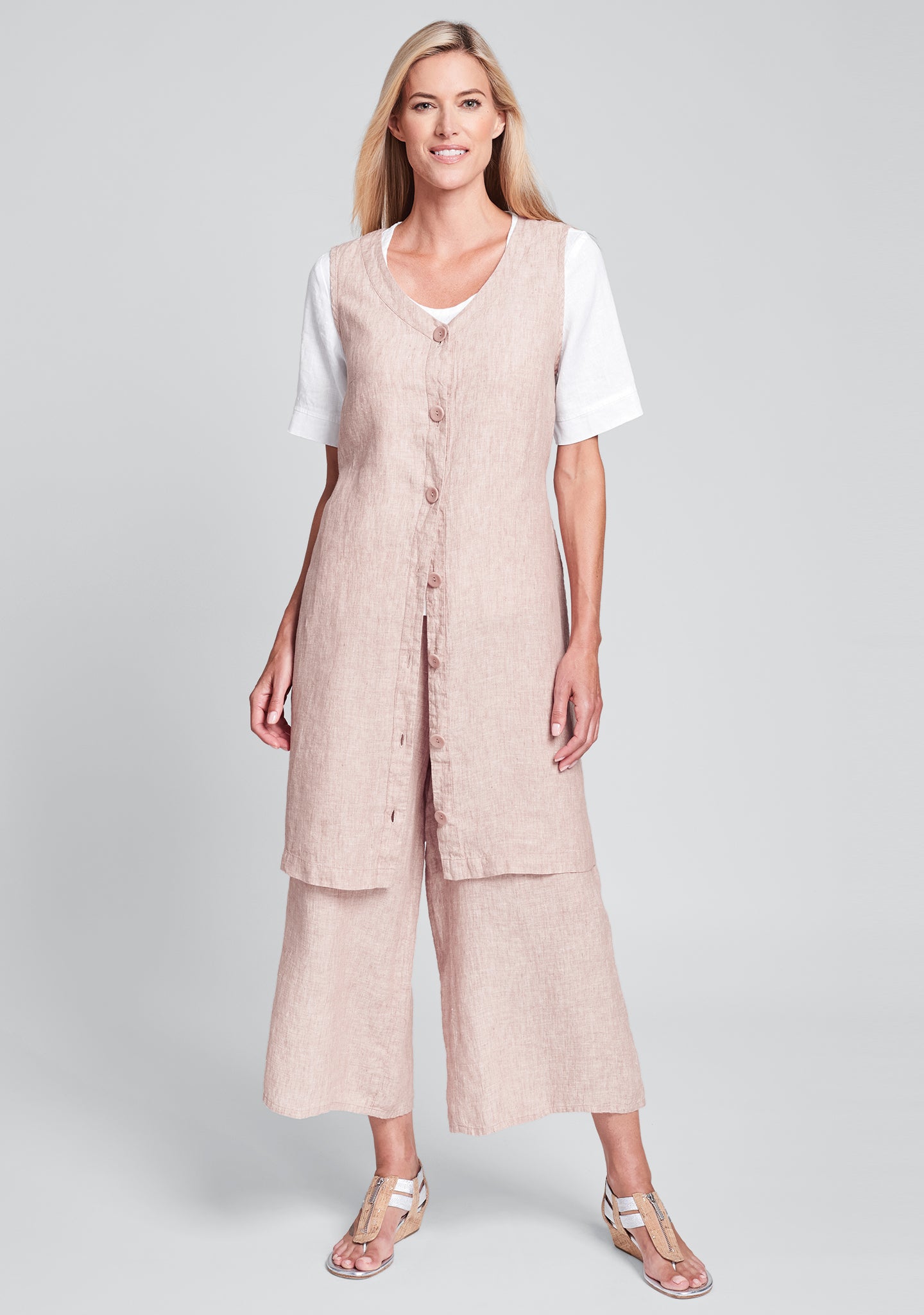 button linen dress