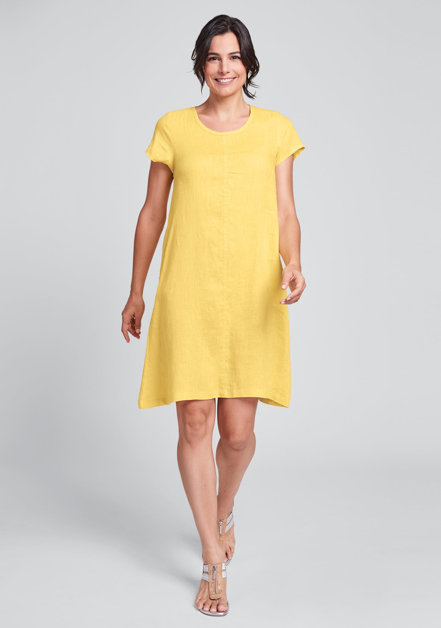 yellow linen shift dress