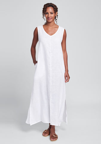 white maxi dress linen