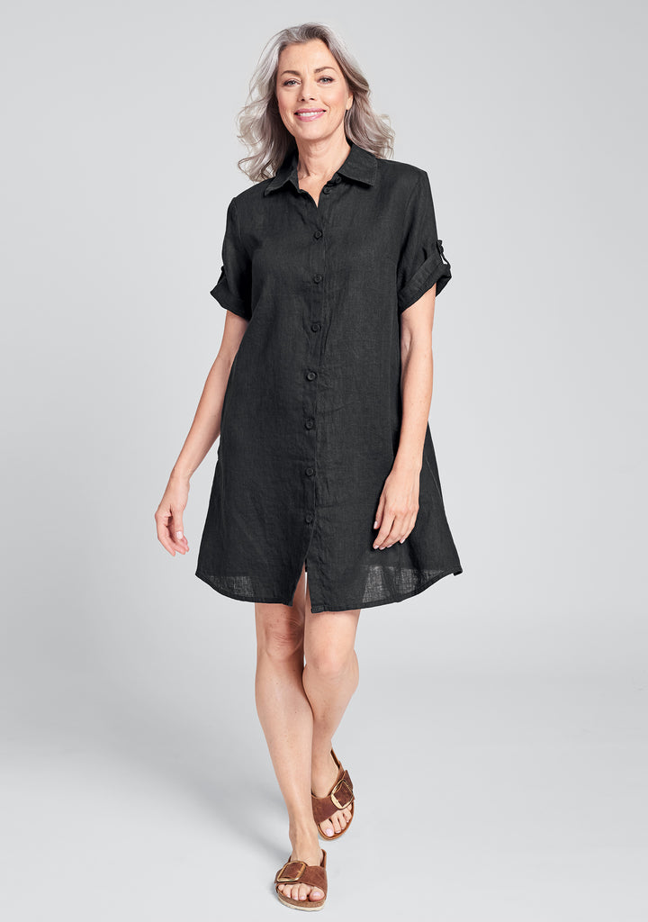 black linen shirt dress