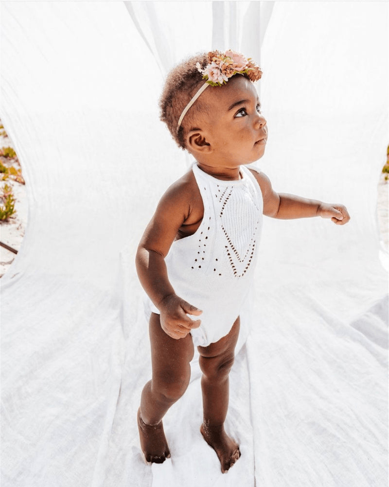 Image of Drake Crochet Halter Romper - Gardenia