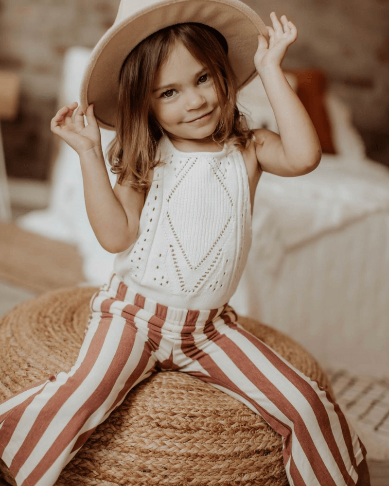 Image of Blakely Boho Bell Bottoms - Brick Red Stripes