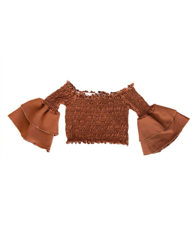 Image of Darcy Smocked Bell Sleeve Top - Dusty Coco