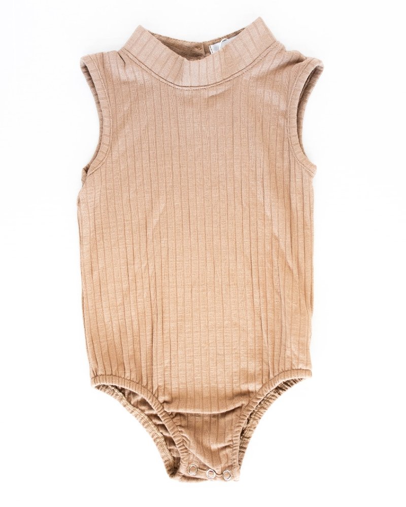 Image of Kenli High Neck Ribbed Leotard - Maple Sugar