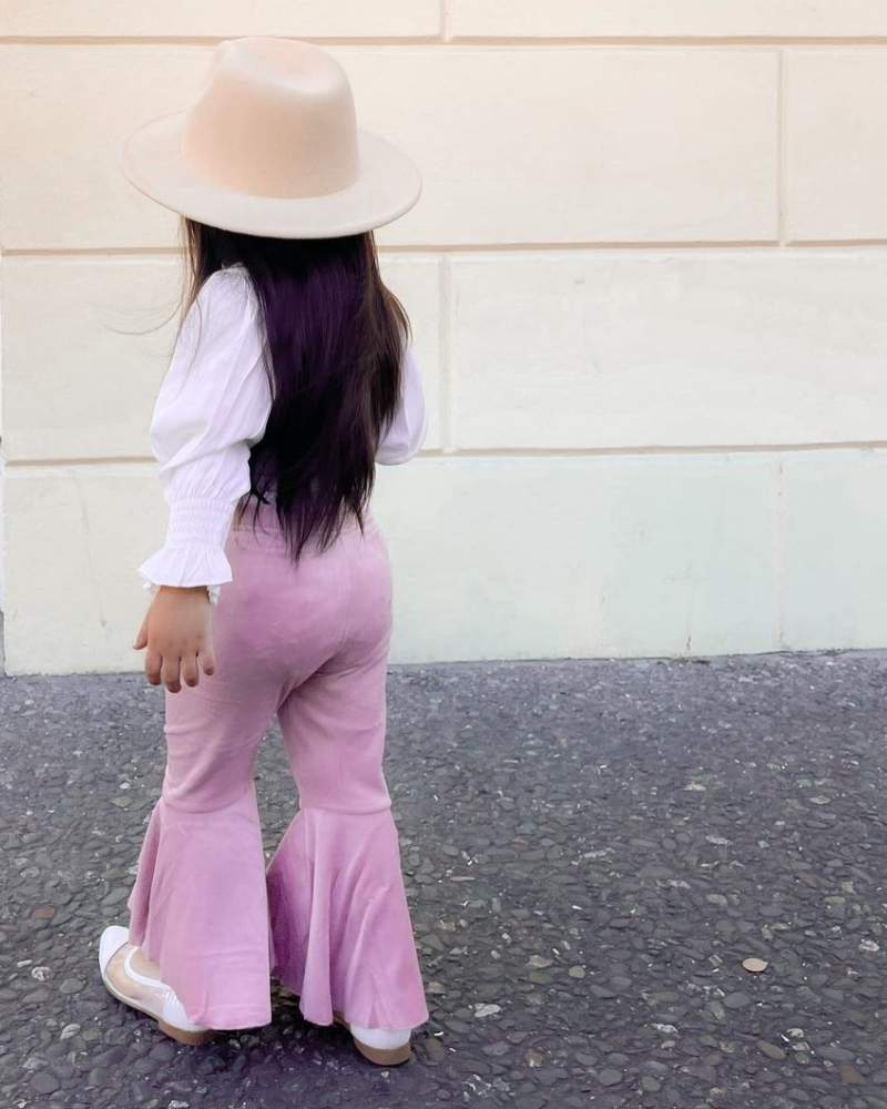 Image of Lina Pleated Velour Bell Bottoms - Lollipop Pink