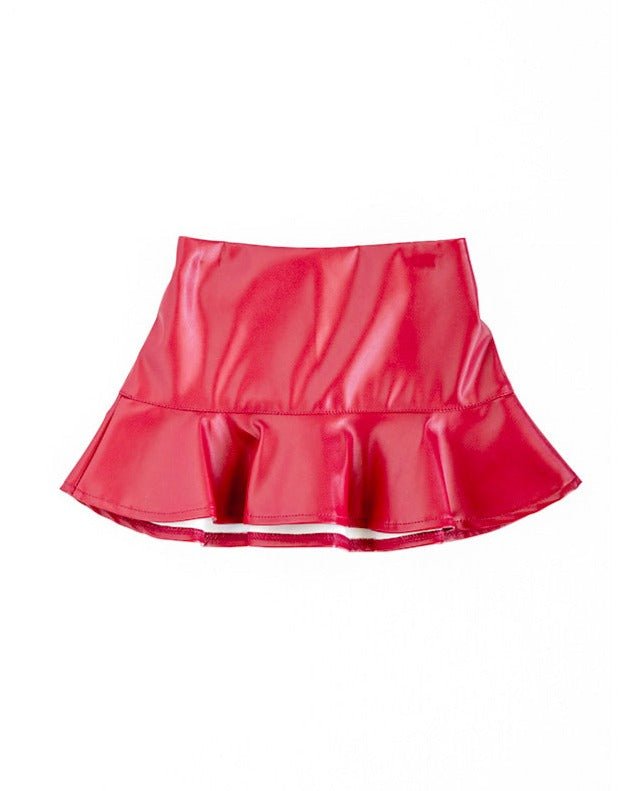 Image of Polly Ruffle Hem Skirt - Ruby Red Pleather
