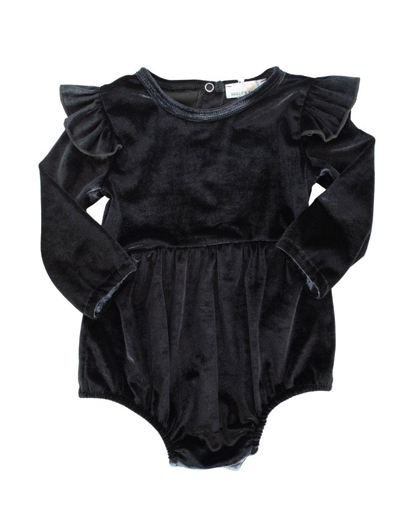 Image of Rhodes Velour Bubble Shorty Romper - Black