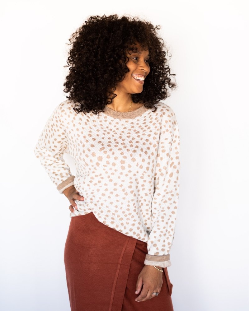 Image of Teddy Cozy Sweater - White & Taupe Dots