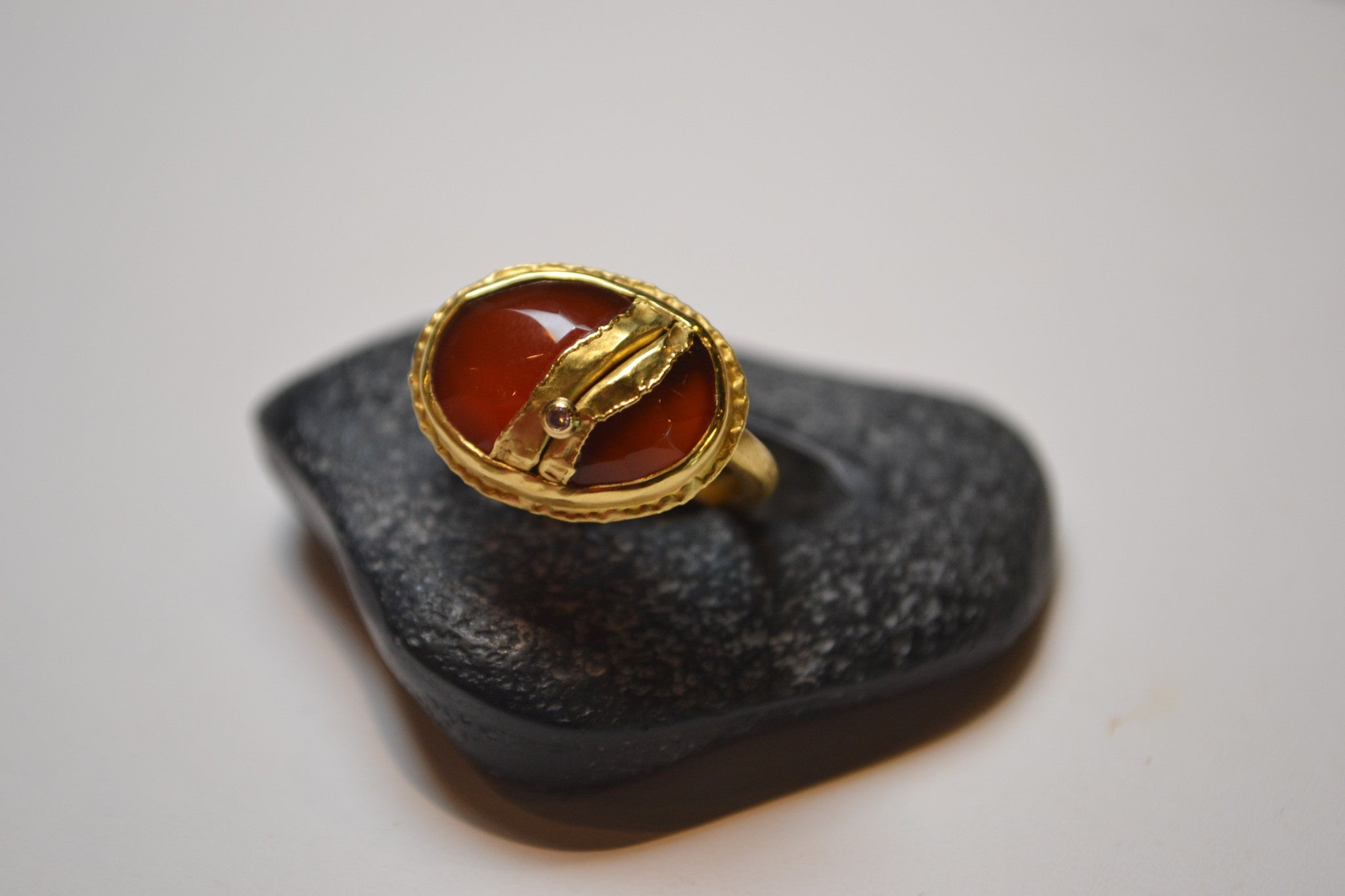 Carnelian Ring with Diamond