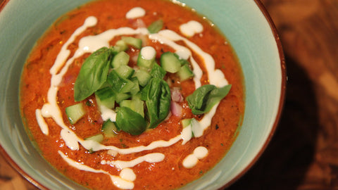 gazpacho soup with basil essential oil 