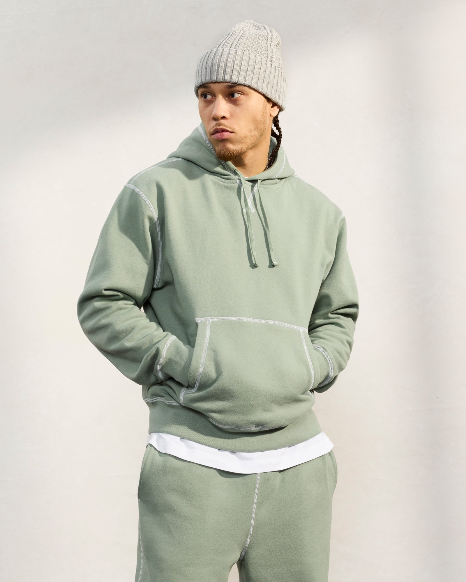 Contrast Stitch Hoodie - Mint