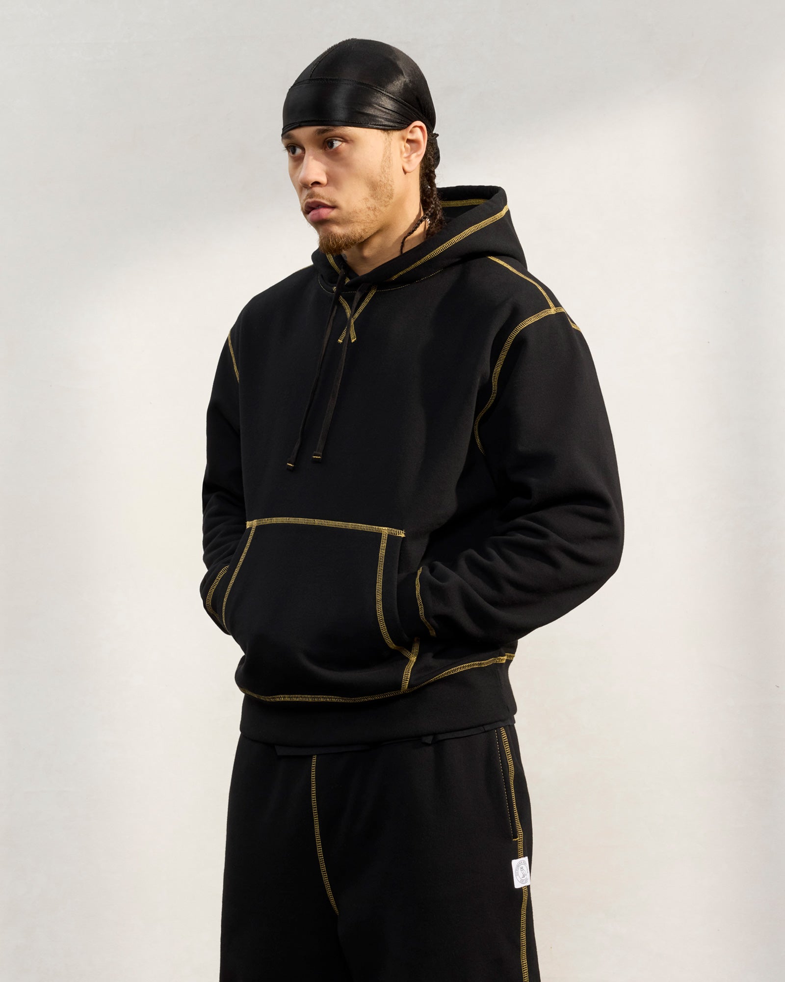 Contrast Stitch Hoodie - Black