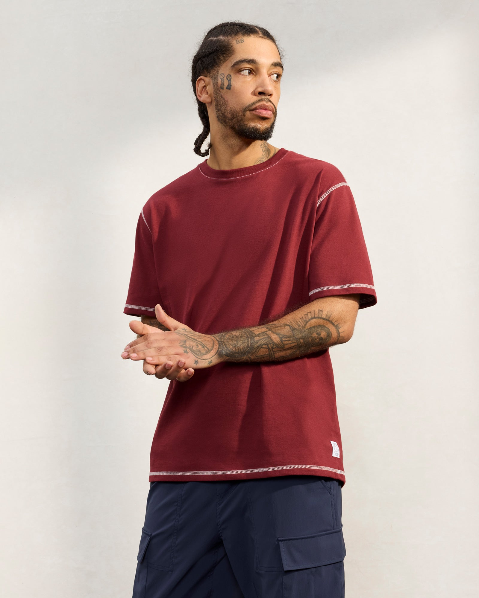 Contrast Stitch T-Shirt - Burgundy