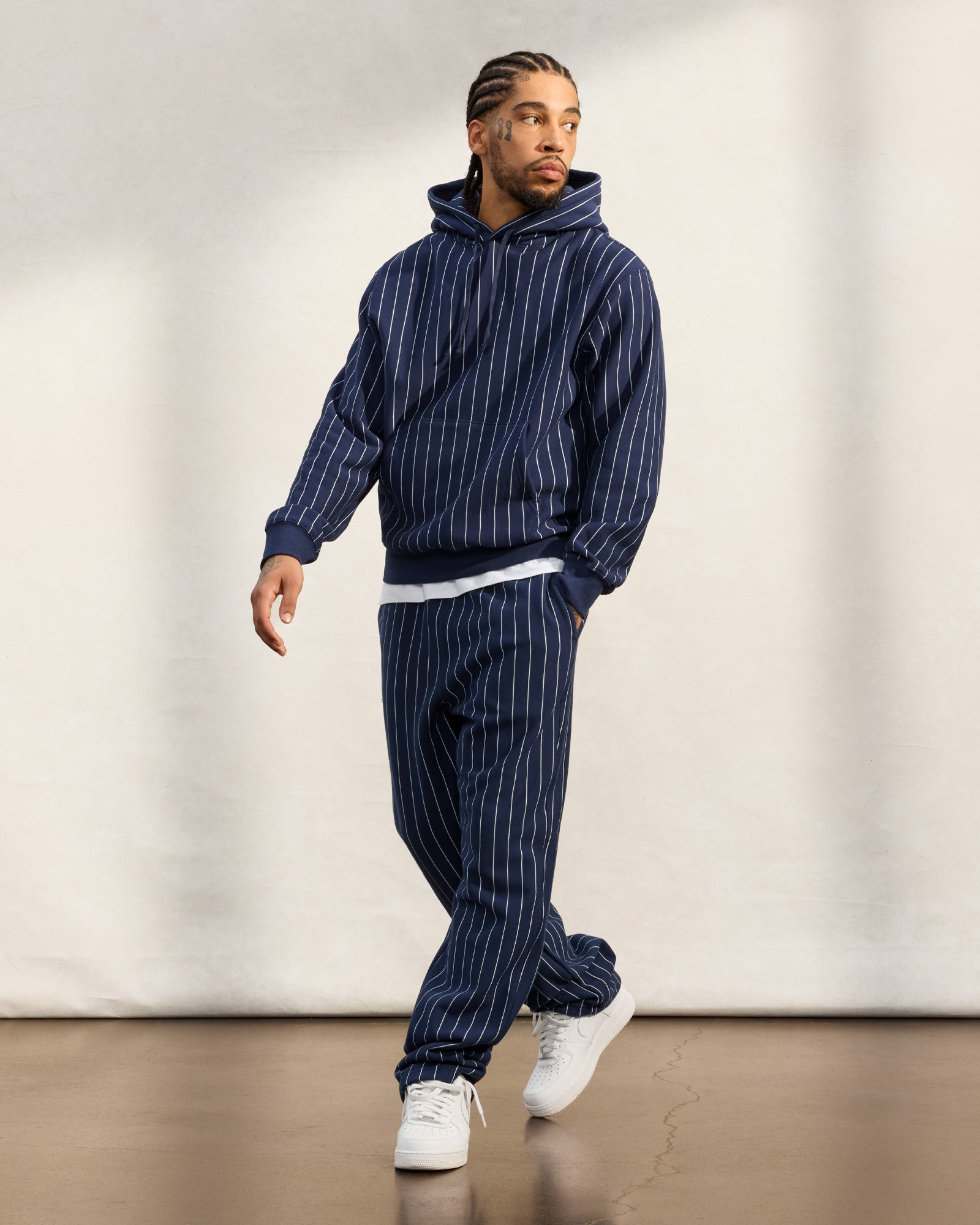 Pinstripe Hoodie - Navy/White