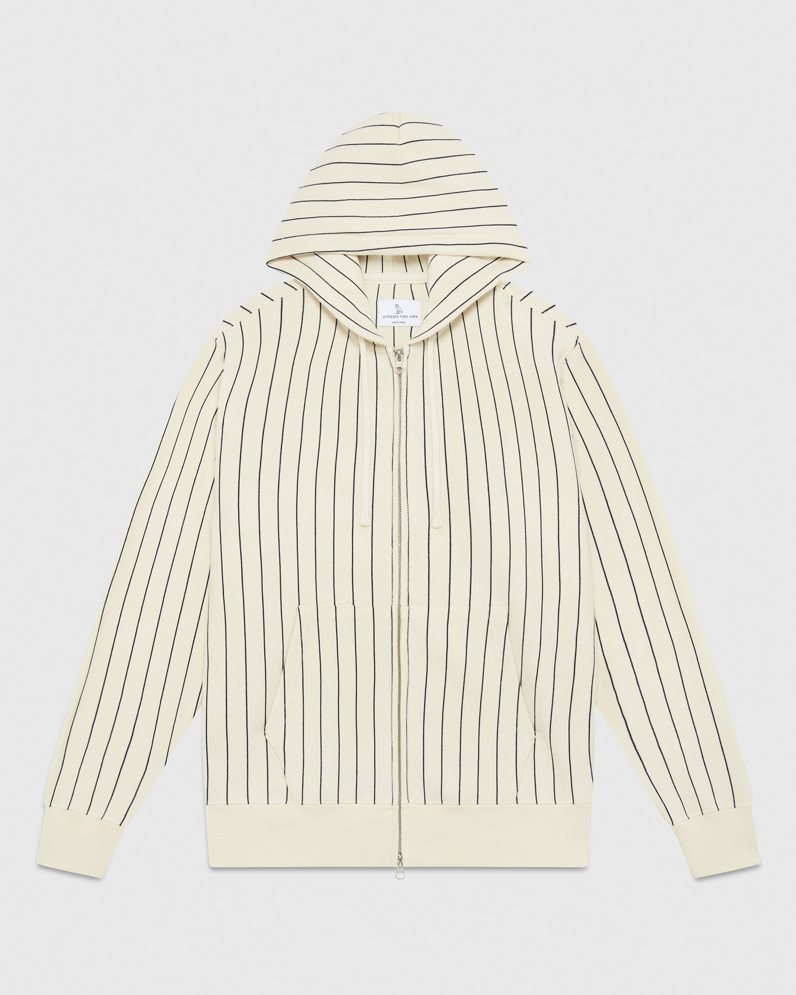 Pinstripe Full Zip Hoodie - Cream / Navy