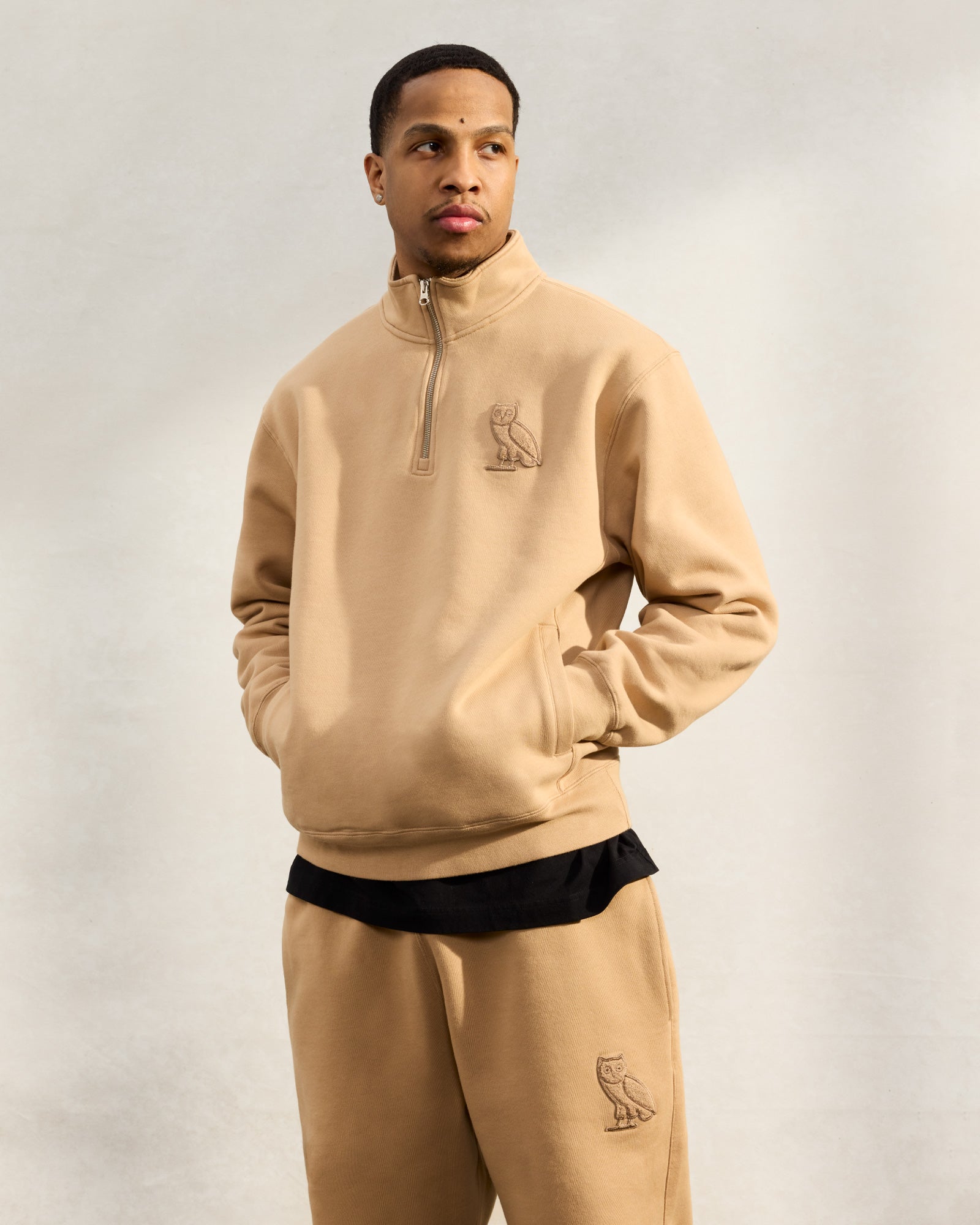 Mini OG Quarter Zip Mockneck Sweatshirt - Camel