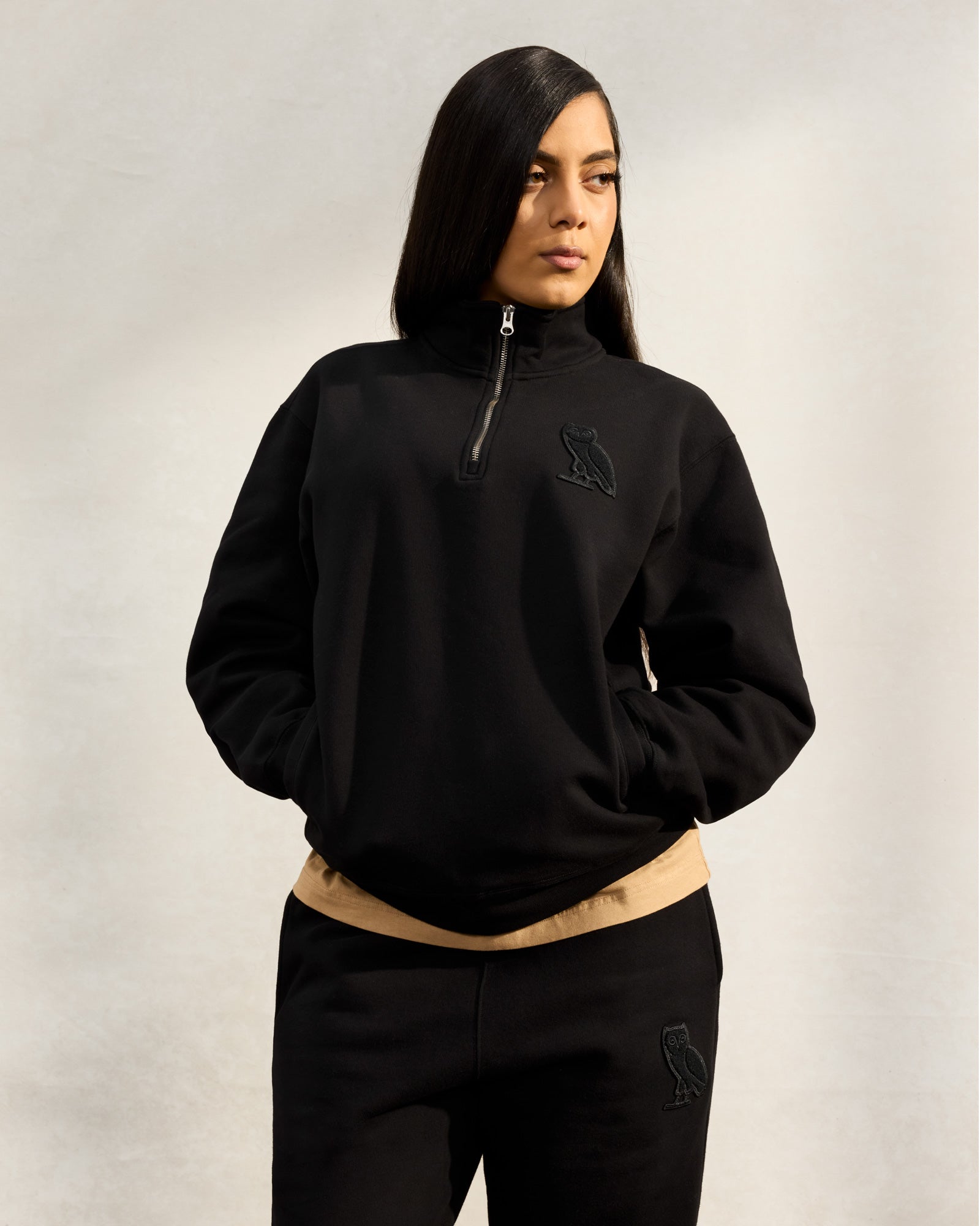 Mini OG Quarter Zip Mockneck Sweatshirt - Black