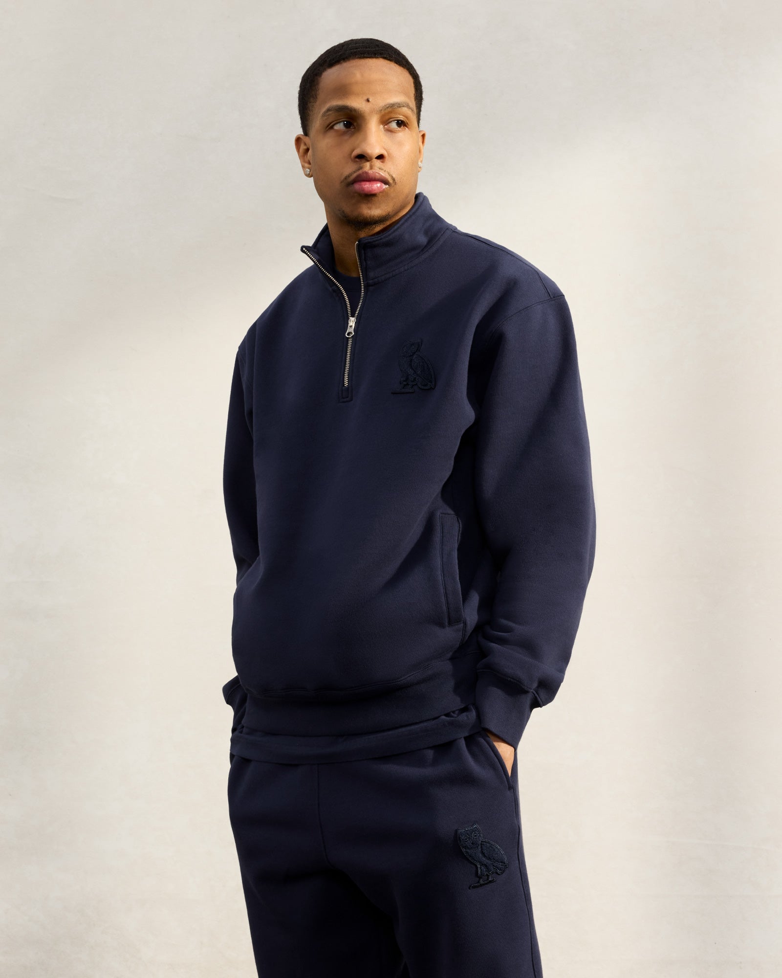 Mini OG Quarter Zip Mockneck Sweatshirt - Navy