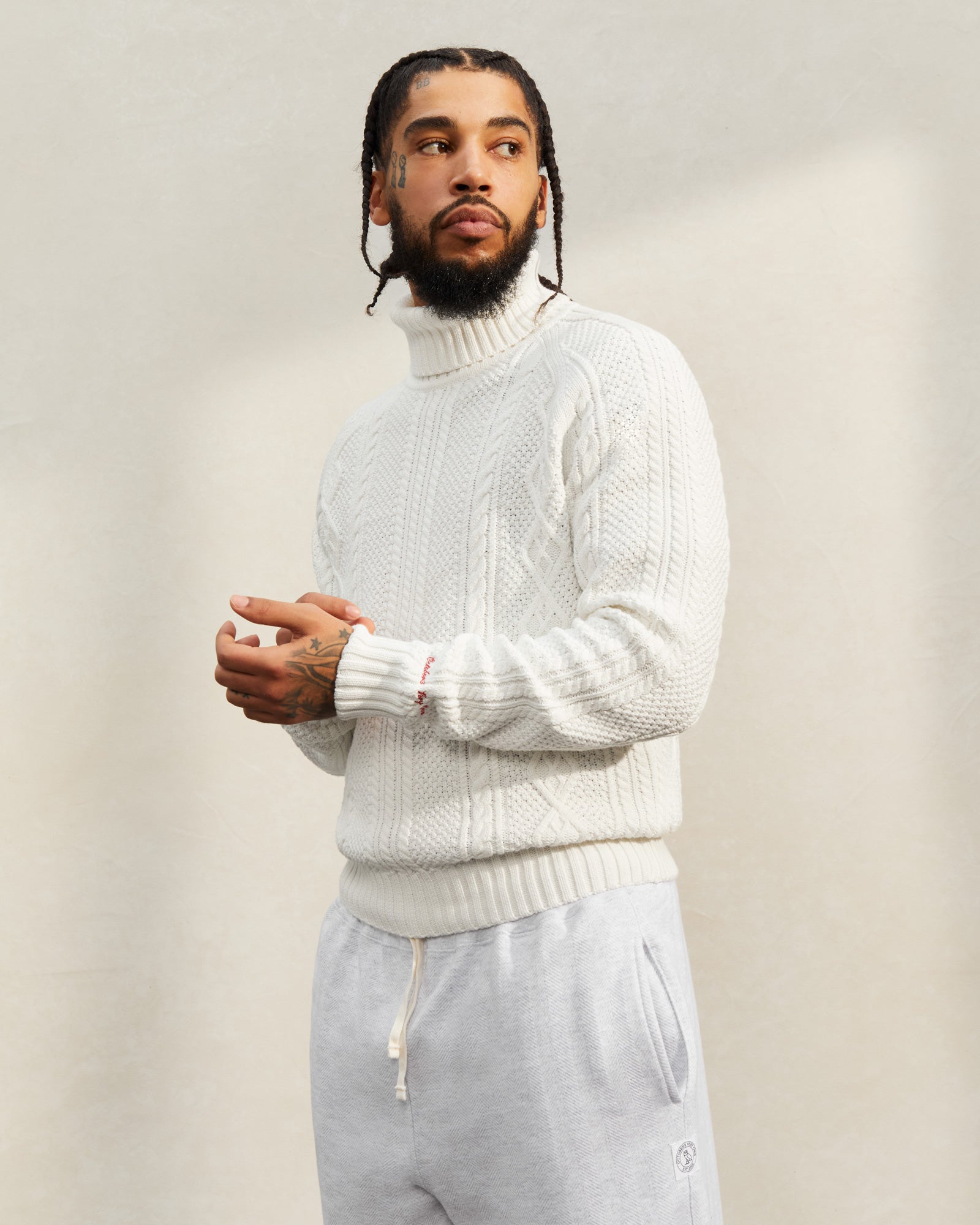 Cable Knit Turtleneck Sweater - Off White