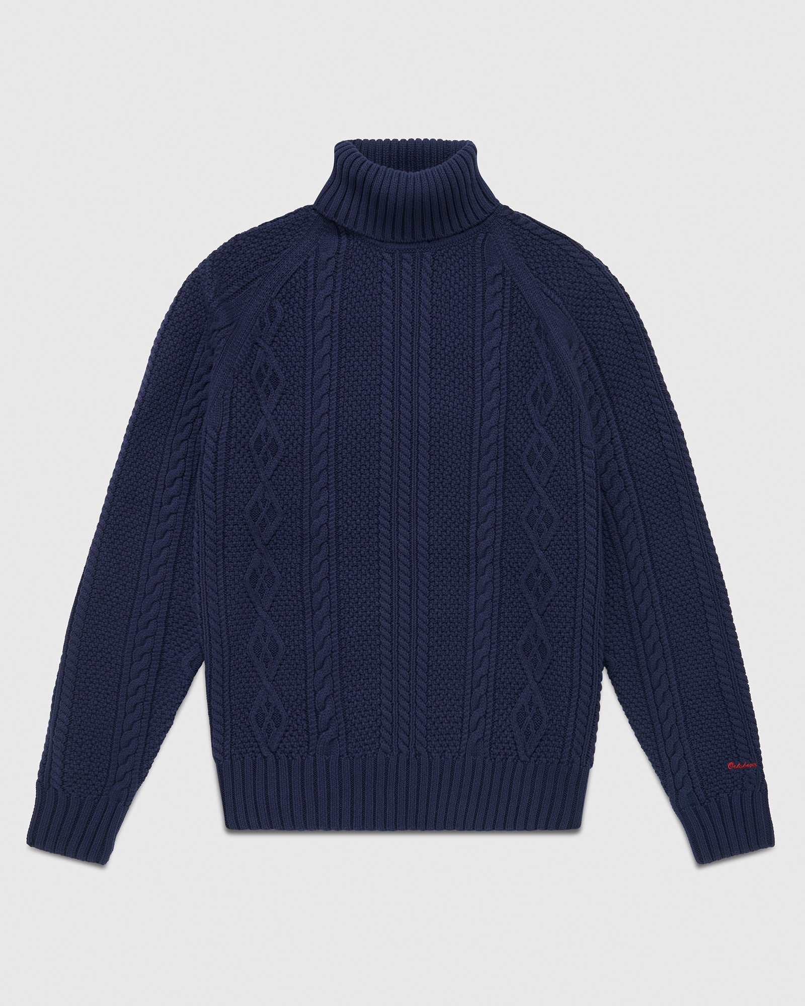 Cable Knit Turtleneck Sweater - Navy