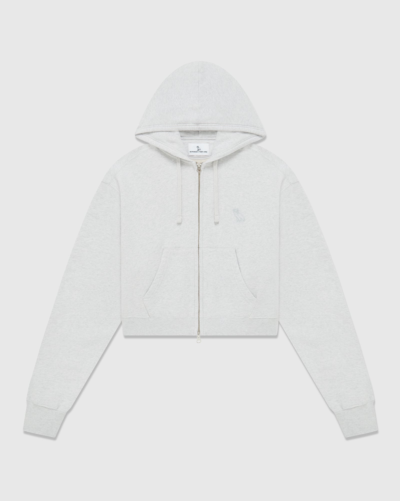 Cropped Full Zip Hoodie - Ash Heather Grey