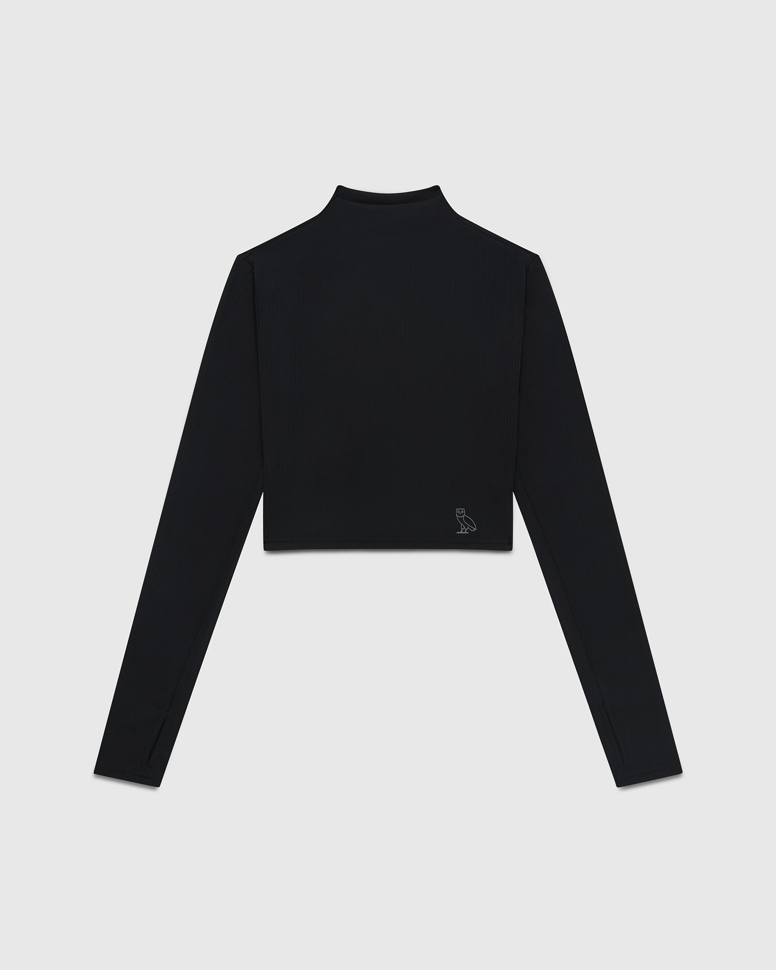 Cropped Mock Neck Longsleeve T-Shirt - Black