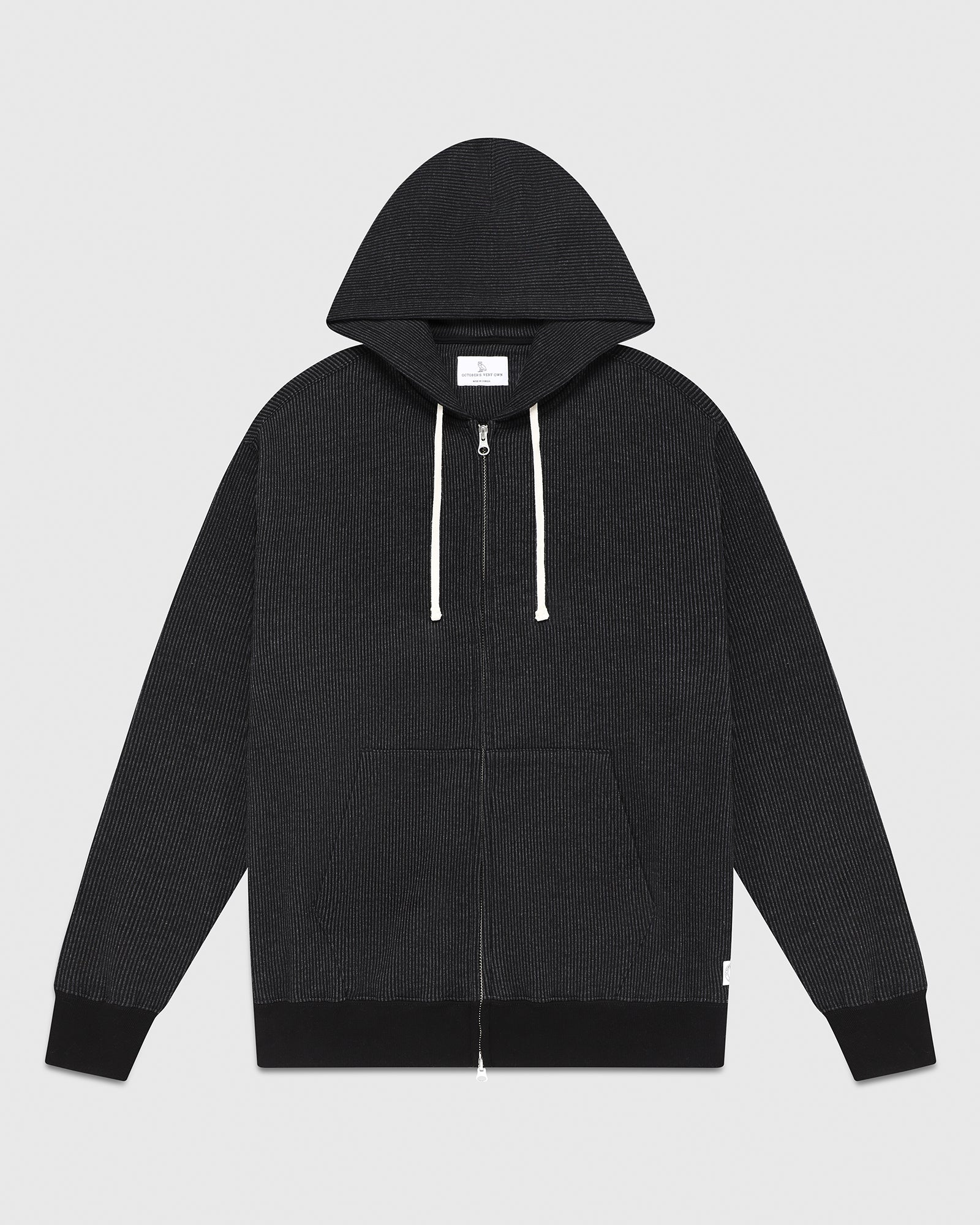 Seersucker Fleece Full Zip Hoodie - Black/Charcoal