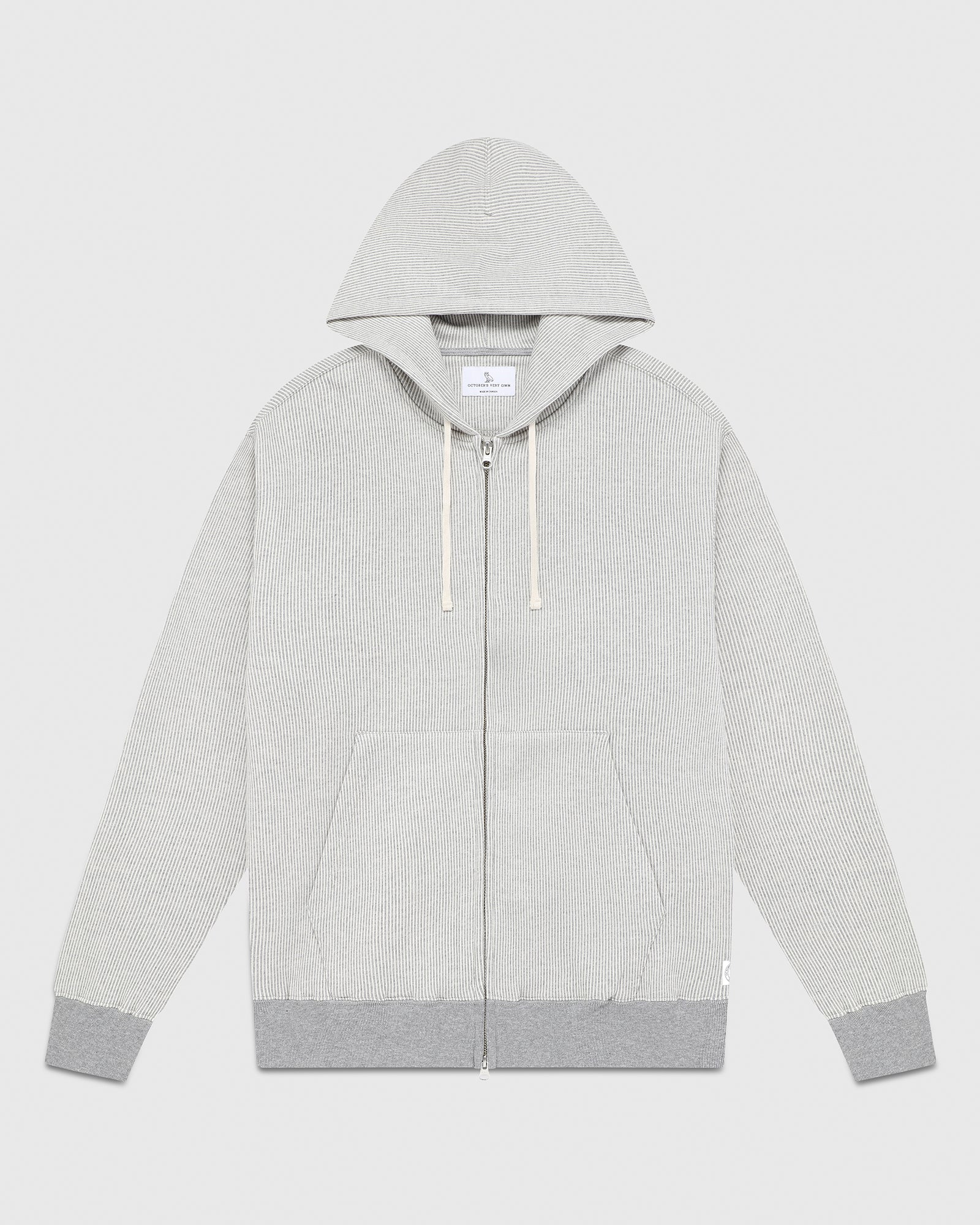 Seersucker Fleece Full Zip Hoodie - Grey/Cream