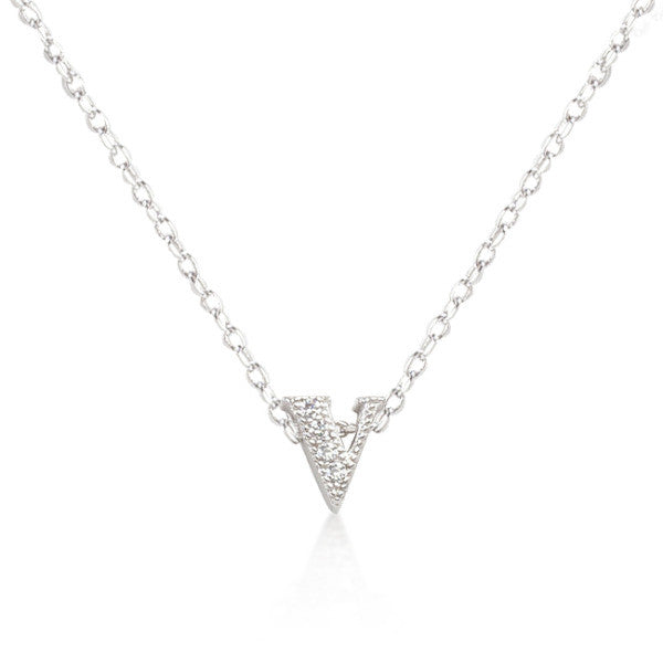 Alexia 0.3ct CZ White Gold Rhodium V Initial Micro Pave Pendant Necklace