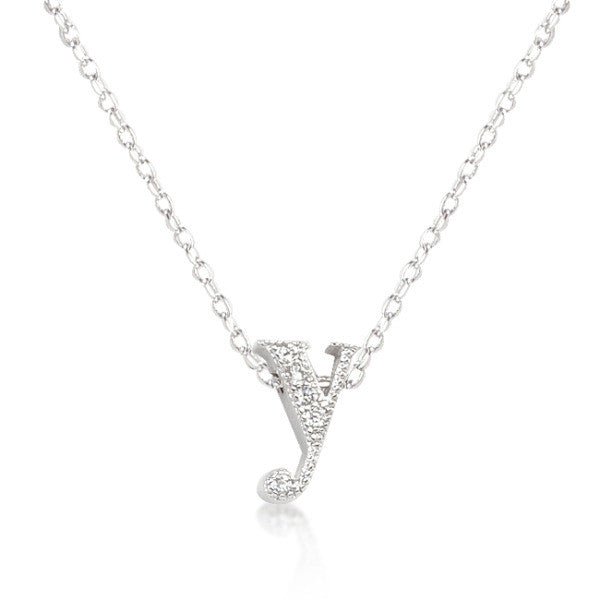 Alexia 0.3ct CZ White Gold Rhodium Y Initial Micro Pave Pendant Necklace