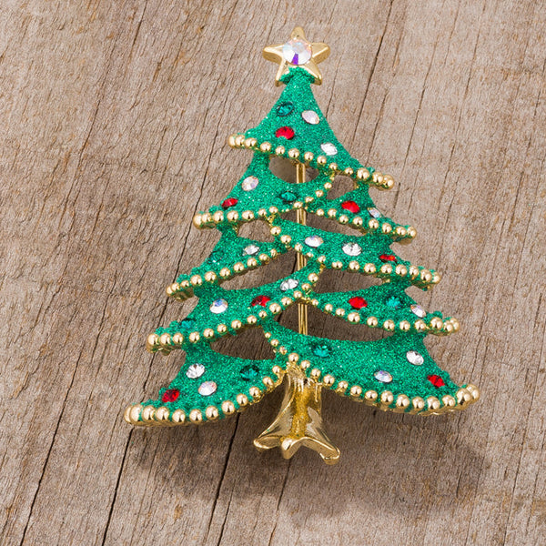 Christmas Tree Brooch With Crystals - BaubleBox Fashion Jewelry Store