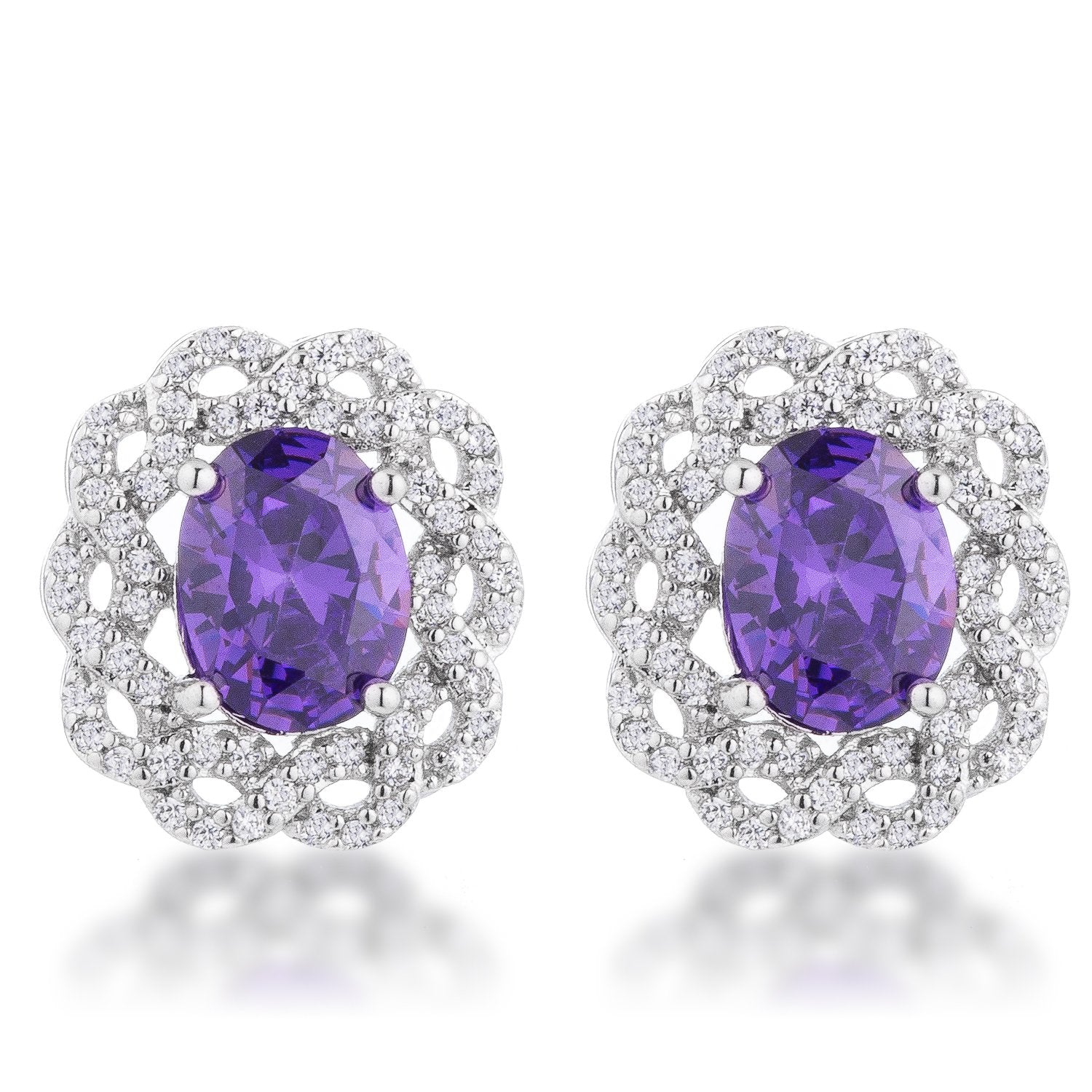 Amethyst Oval Stud Earrings - BaubleBox Fashion Jewelry Store