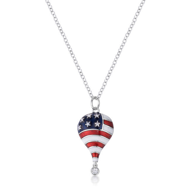 .1 Ct Patriotic Hot Air Balloon Rhodium Necklace with Cubic Zirconia