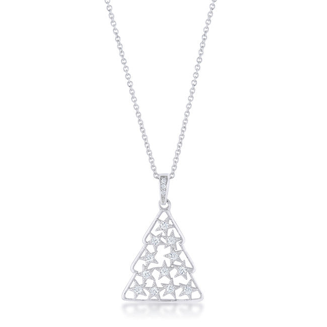 0.2 ct CZ Rhodium Christmas Tree Pave Holiday Pendant