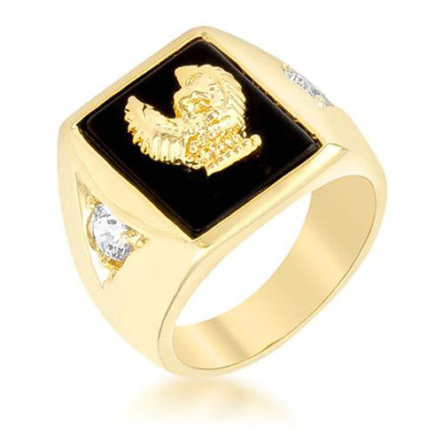 0.4ct CZ 18k Gold Eagle Men's Ring - BaubleBox Fashion Jewelry Store