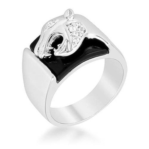 0.1ct CZ White Gold Rhodium Onyx Panther Men's Ring