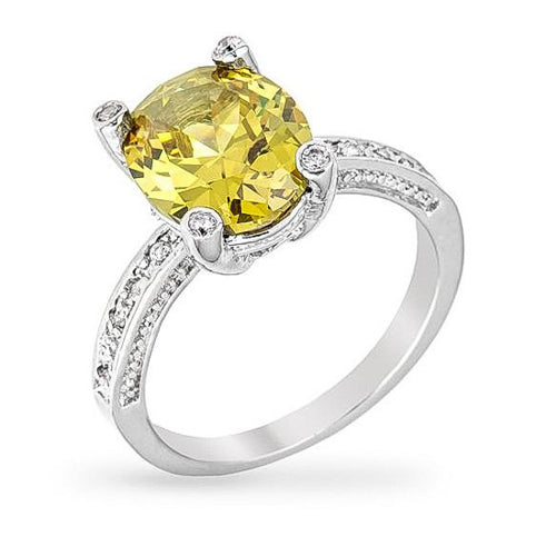 Camilla 3ct CZ Peridot White Gold Rhodium Ring