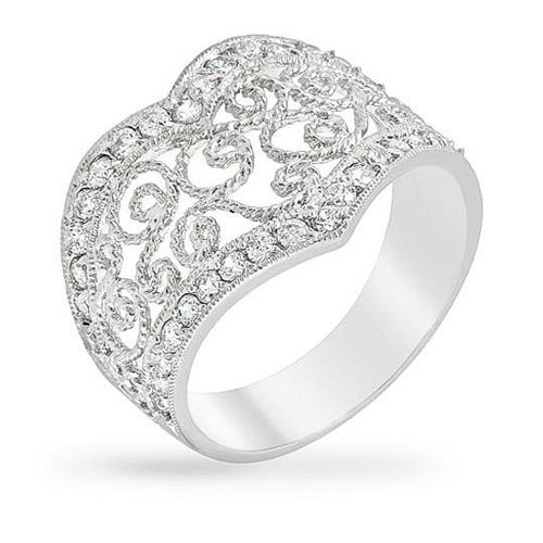 Aurora 3.5ct CZ White Gold Rhodium Filigree Ring