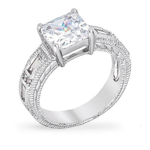 Arika 2.5ct CZ White Gold Rhodium Princess Cut Ring