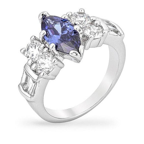 Victoria 4ct Tanzanite CZ White Gold Rhodium Marquise Ring