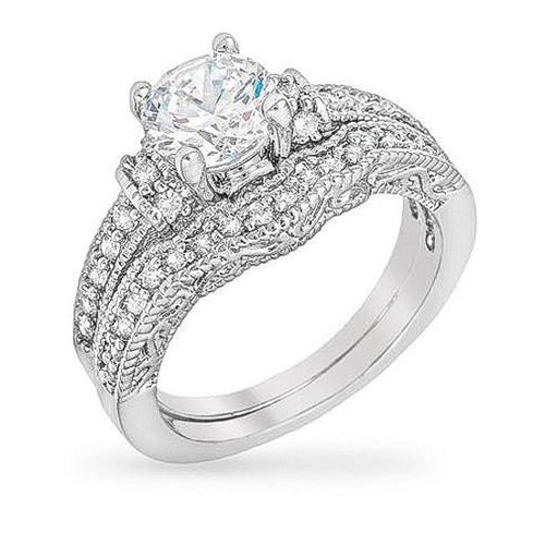 Sandy 4.9ct CZ White Gold Rhodium Bridal Ring Set