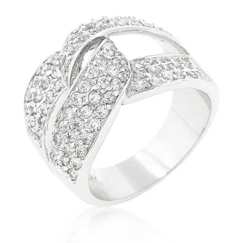 Emanuelle 9ct CZ White Gold Rhodium Elegant Knot Ring