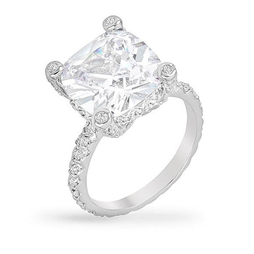 Rachel 11ct CZ White Gold Rhodium Large Cushion Cut Engagement Ring