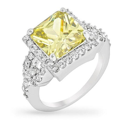 Elena 3.8ct Peridot CZ White Gold Rhodium Cocktail Ring